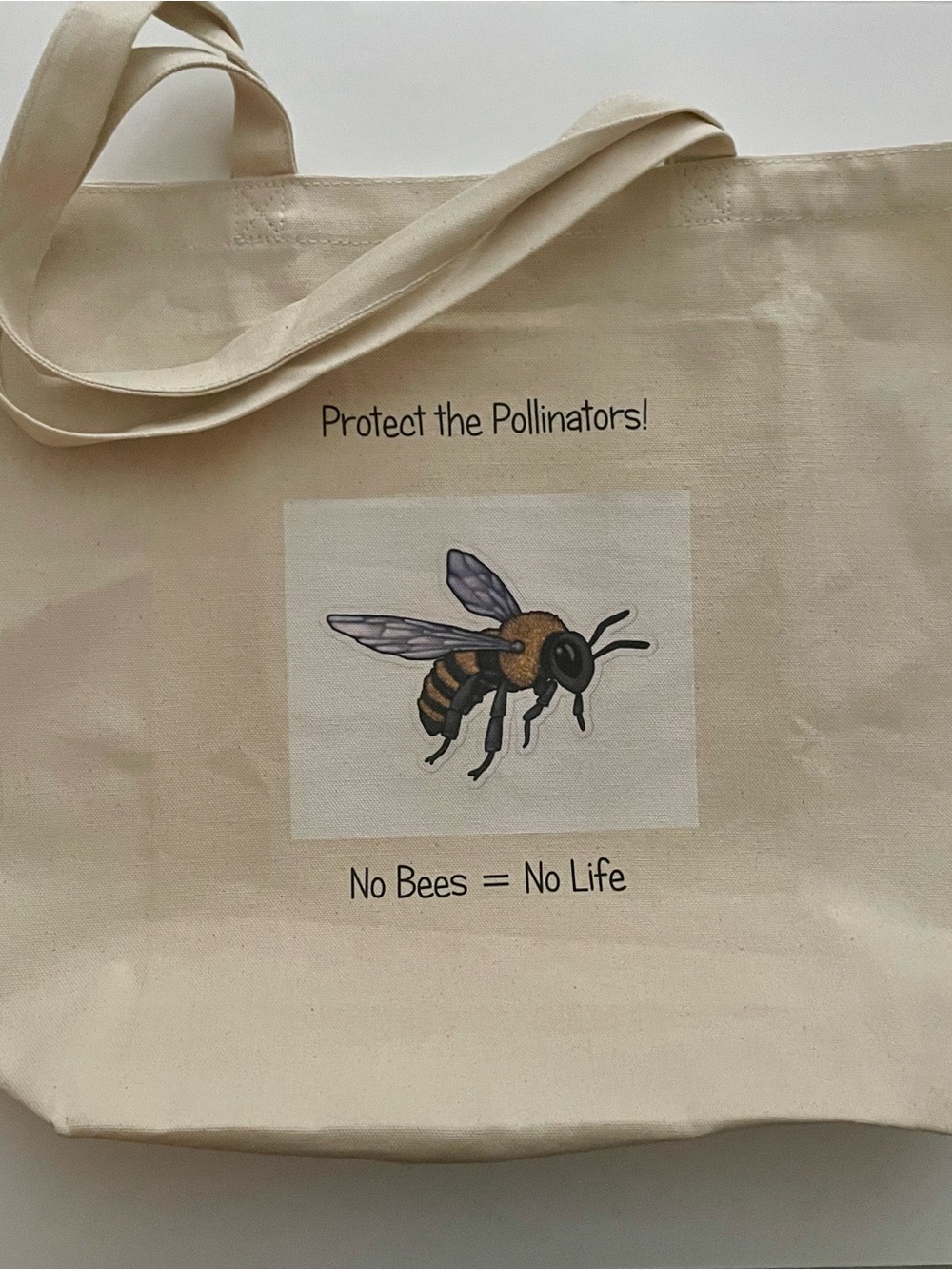 Protect the Pollinators Bee Print Canvas Tote - Cream